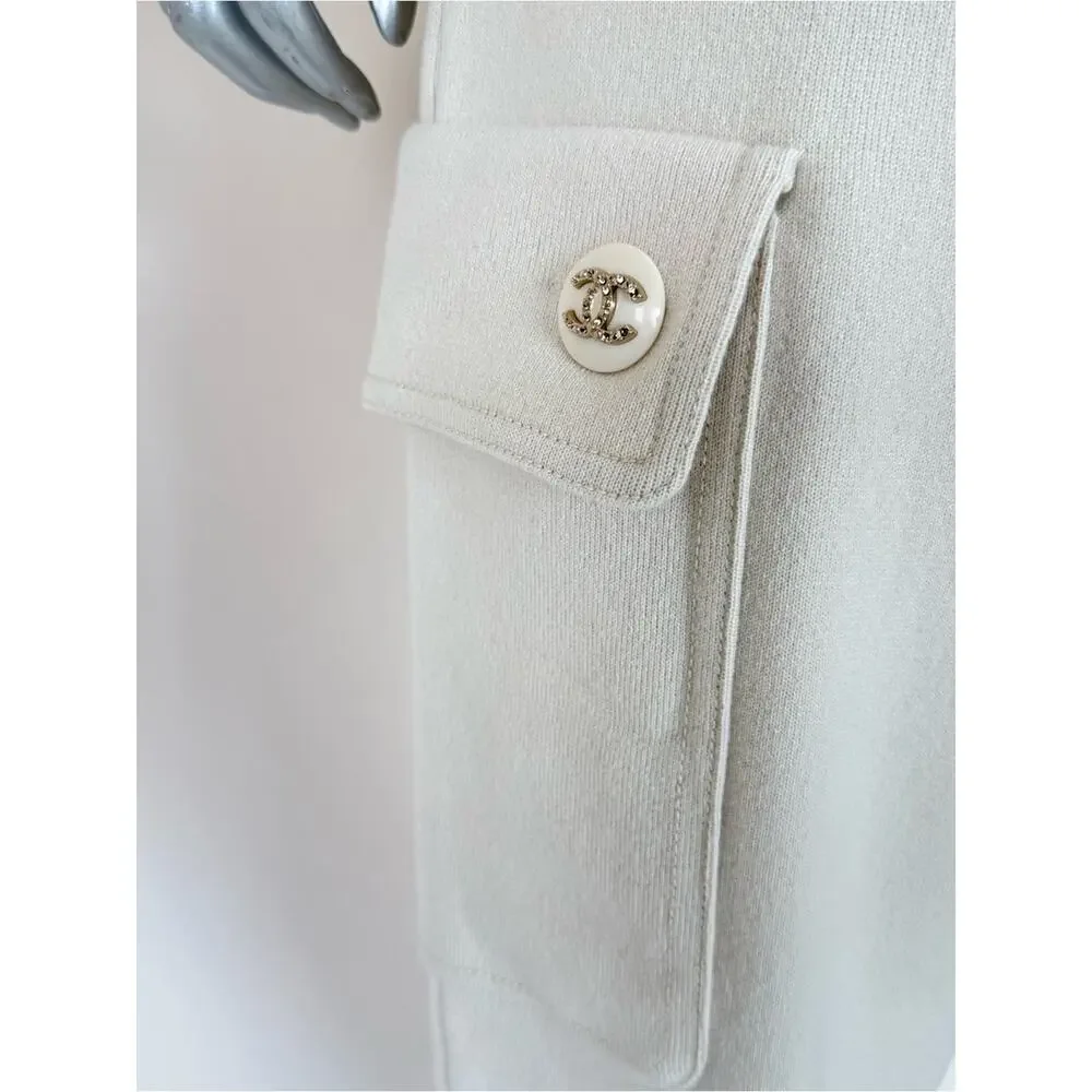 NEW!!! CHANEL cream cashmere 20B CARGO TRACK SWEAT Pants 38 FR or 6 US